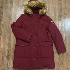 Tommy Hilfiger Women's Burgundy Hooded Parka Coat Jacket Med/Large